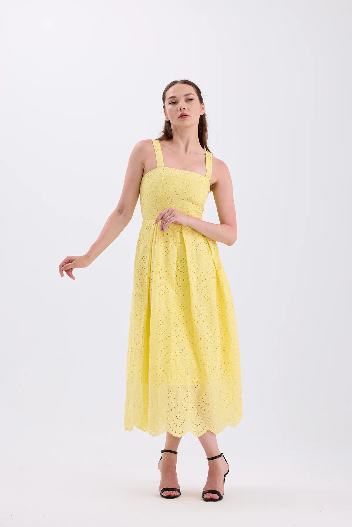 Embroidery Dress Yellow with Hangers - Lebbse