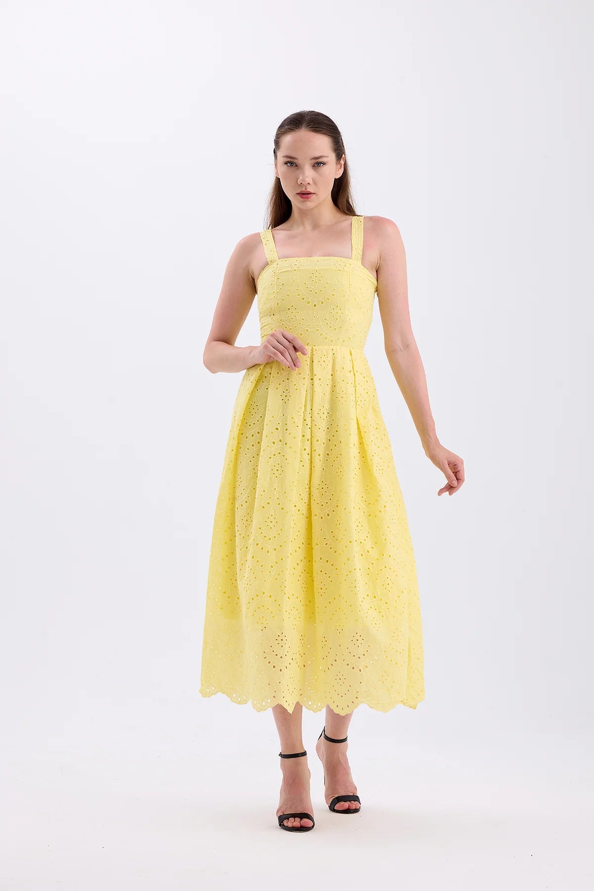 Embroidery Dress Yellow with Hangers - Lebbse