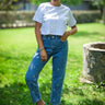 بنطلون جينز نسائي أزرق بتطريز شرائط - Embroidery Ribbon Detailed Jeans Blue