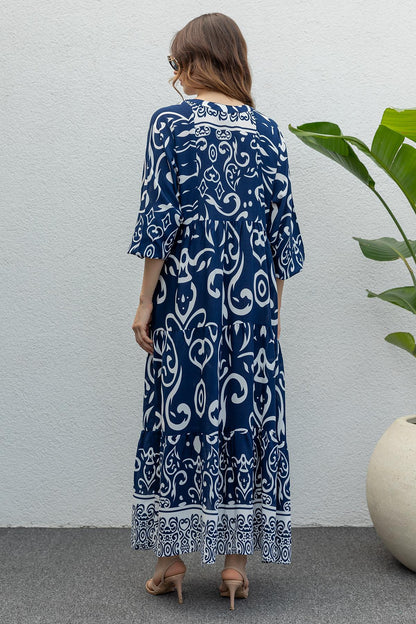 Ethnic Pattern Oversize Dress - DARK BLUE - Lebbse