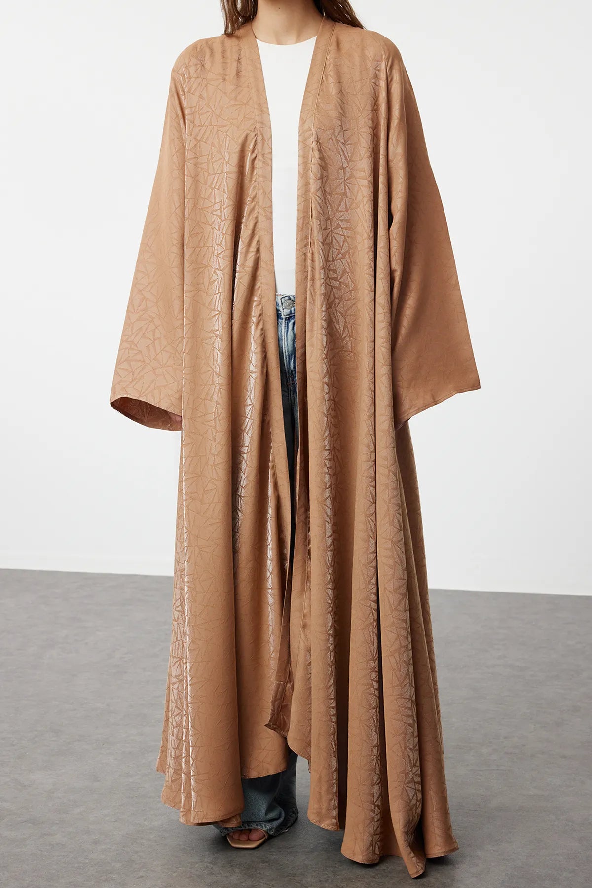 Camel Self-Patterned Woven Cape &amp; Abaya &amp; Abaya