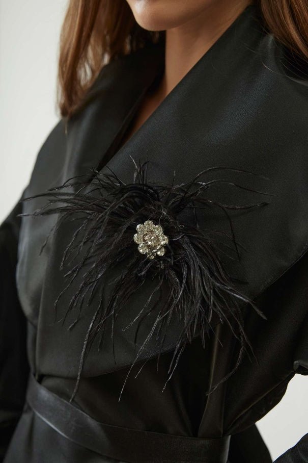 Feather Brooch Detail Jacket - Lebbse