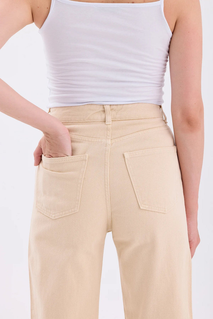 4- بنطلون جينز نسائي مع ريش بيج فاتح - feathers Light Beige Jean Trousers