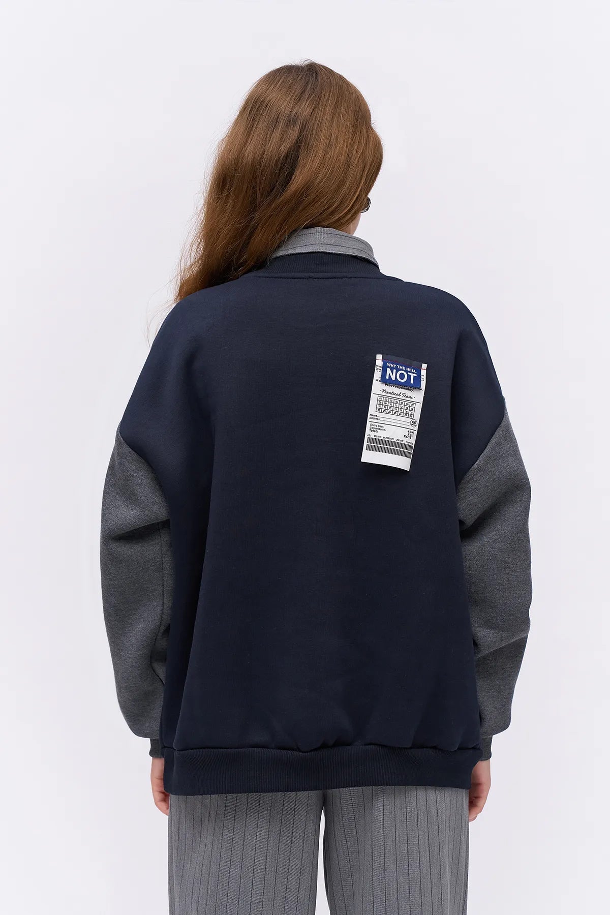 Felt Print Detailed Sweatshirt Navy Blue - Lebbse