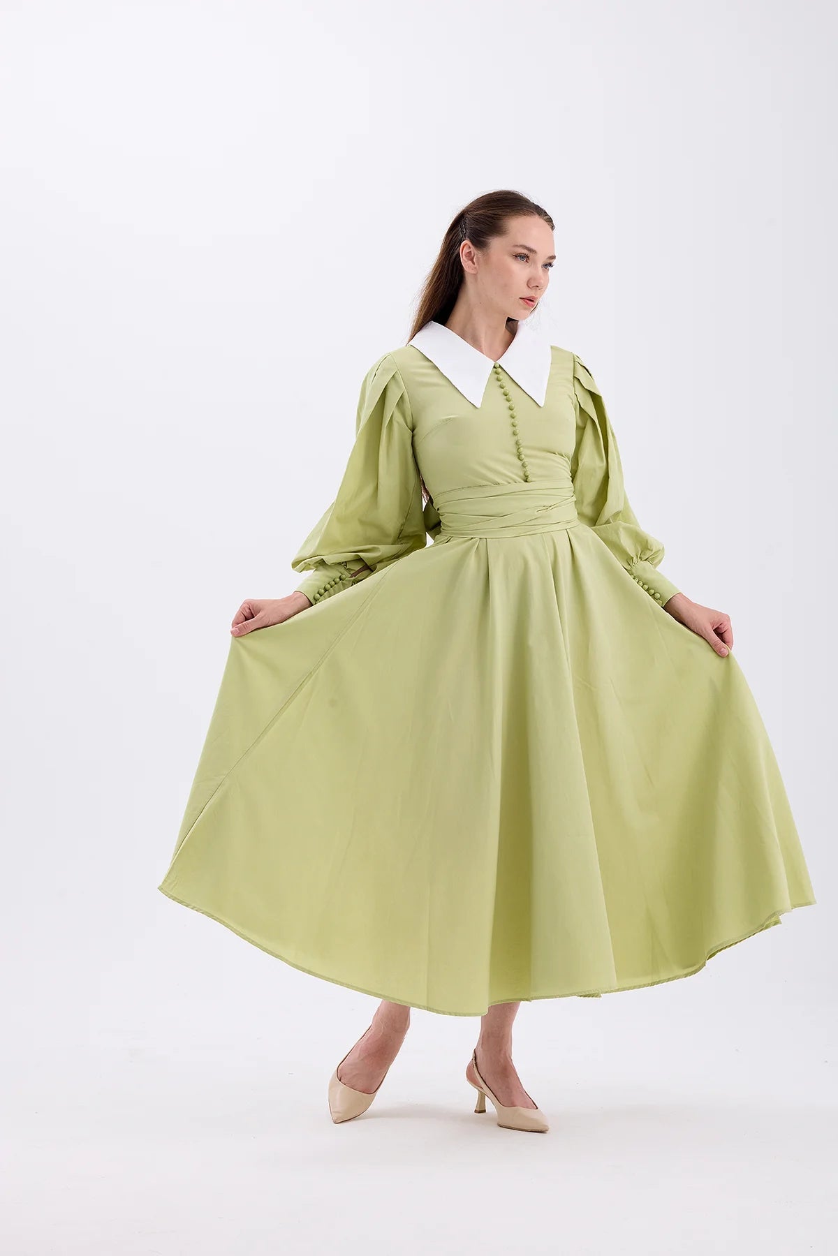 FIONA COLLAR DRESS – OIL GREEN | CLOTHES | DRESS | Lebbse FIONA COLLAR DRESS – OIL GREEN | CLOTHES | DRESS | Lebbse