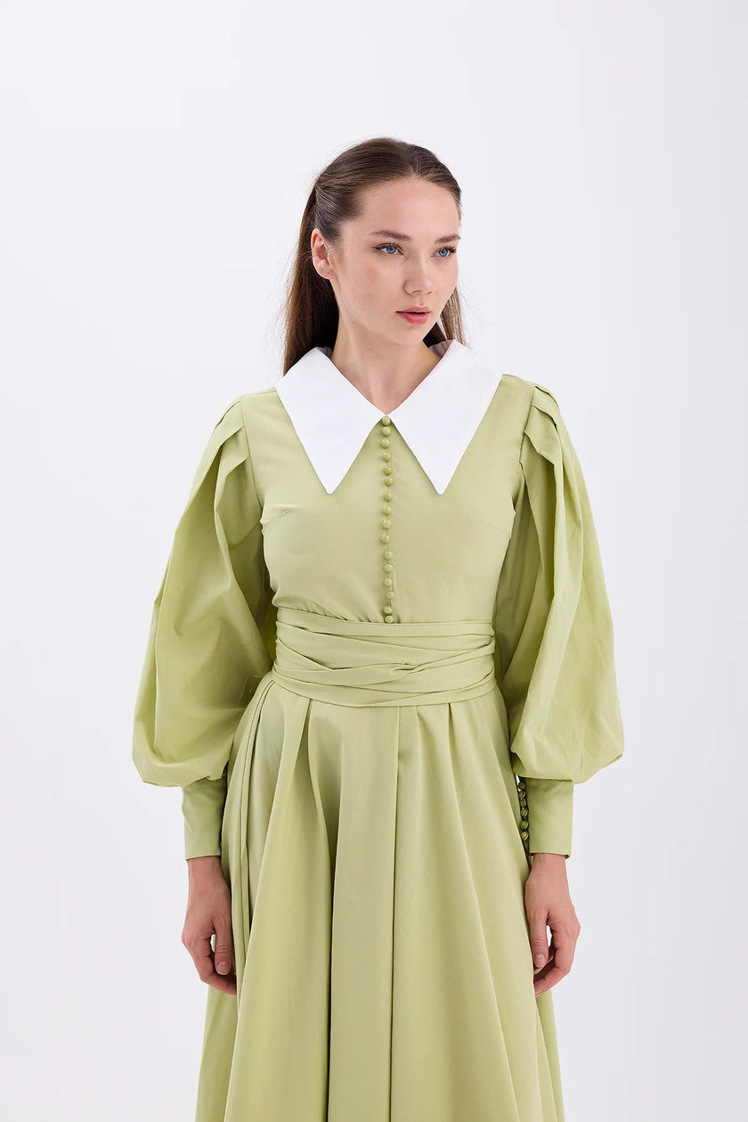 FIONA COLLAR DRESS – OIL GREEN - Lebbse