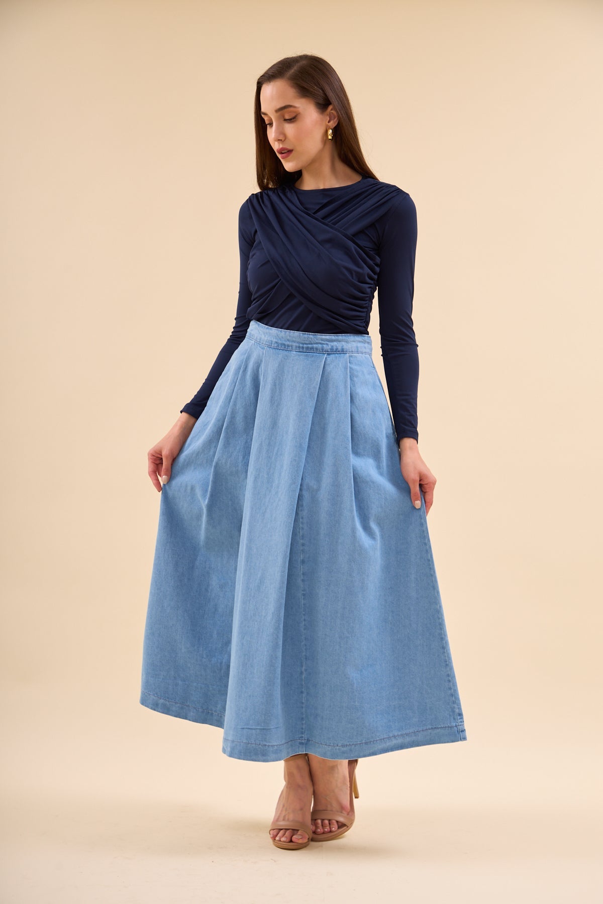 Flared Midi Denim Skirt - Lebbse