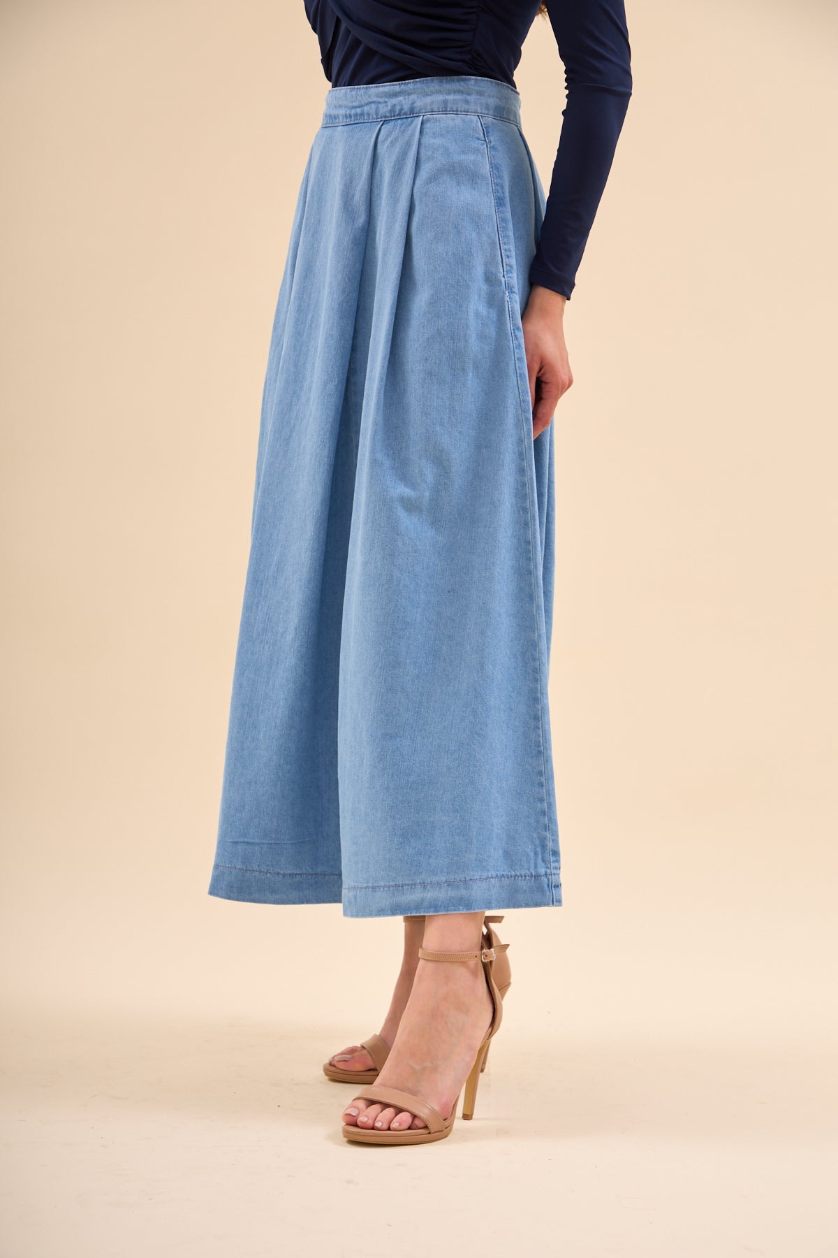 Flared Midi Denim Skirt - Lebbse