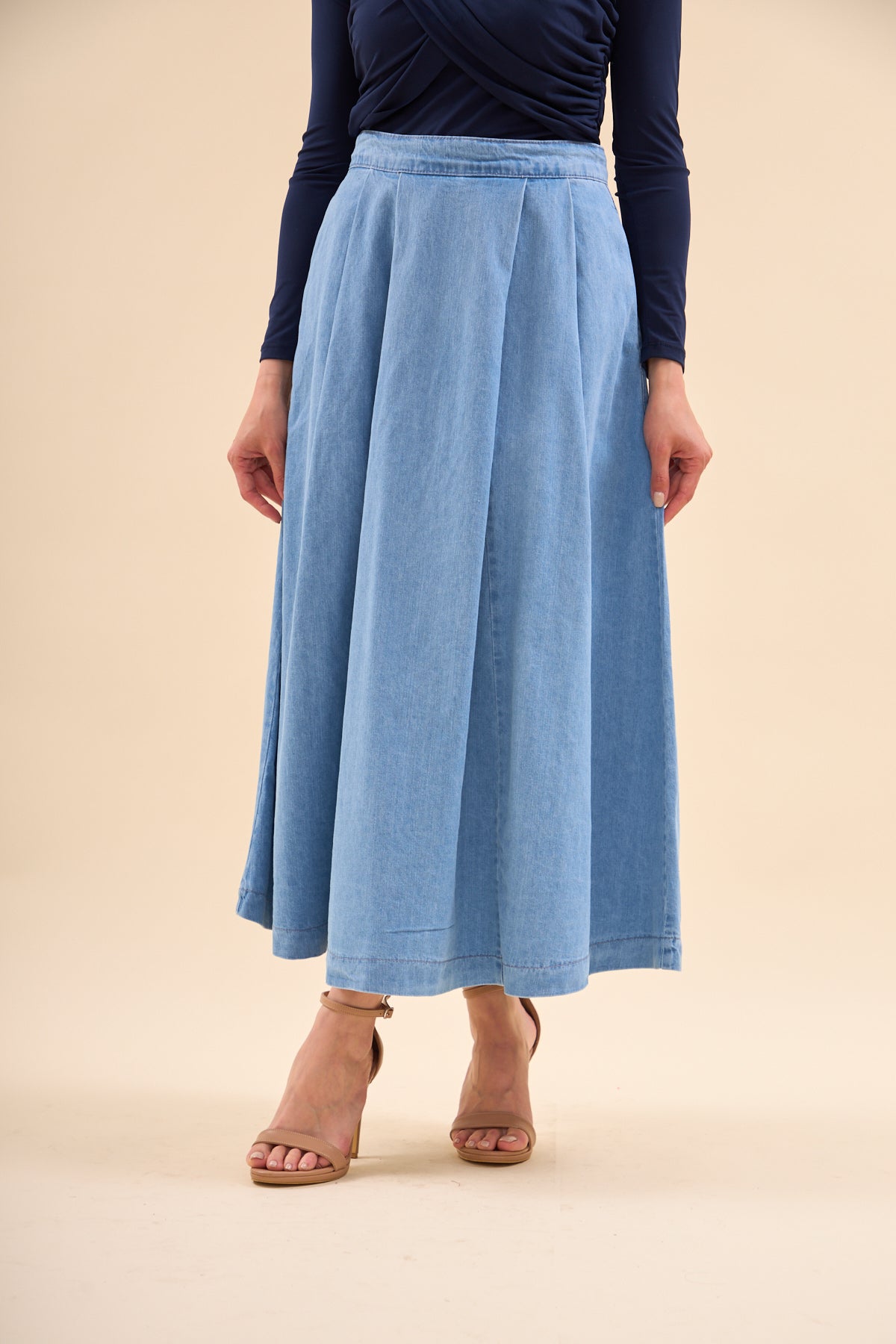 Flared Midi Denim Skirt - Lebbse