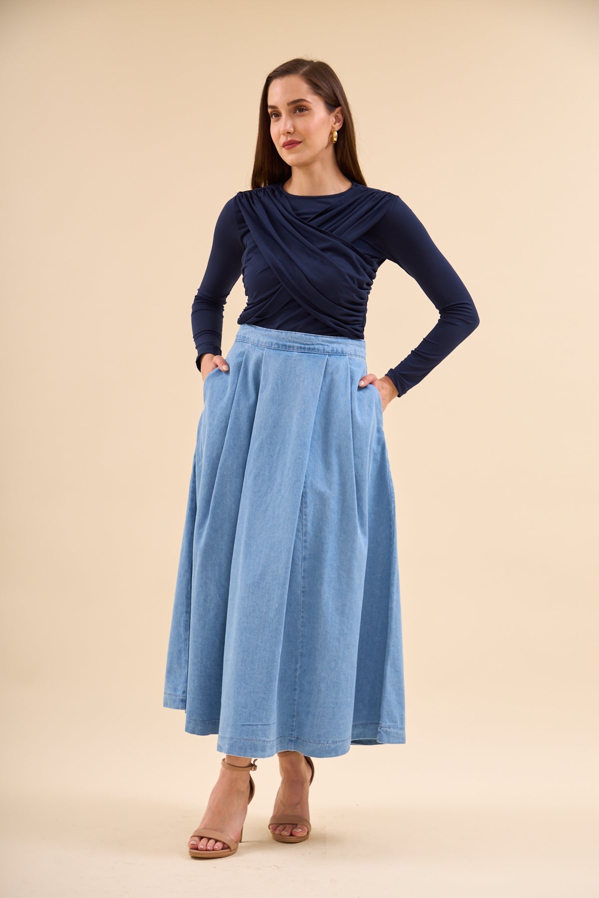 Flared Midi Denim Skirt - Lebbse