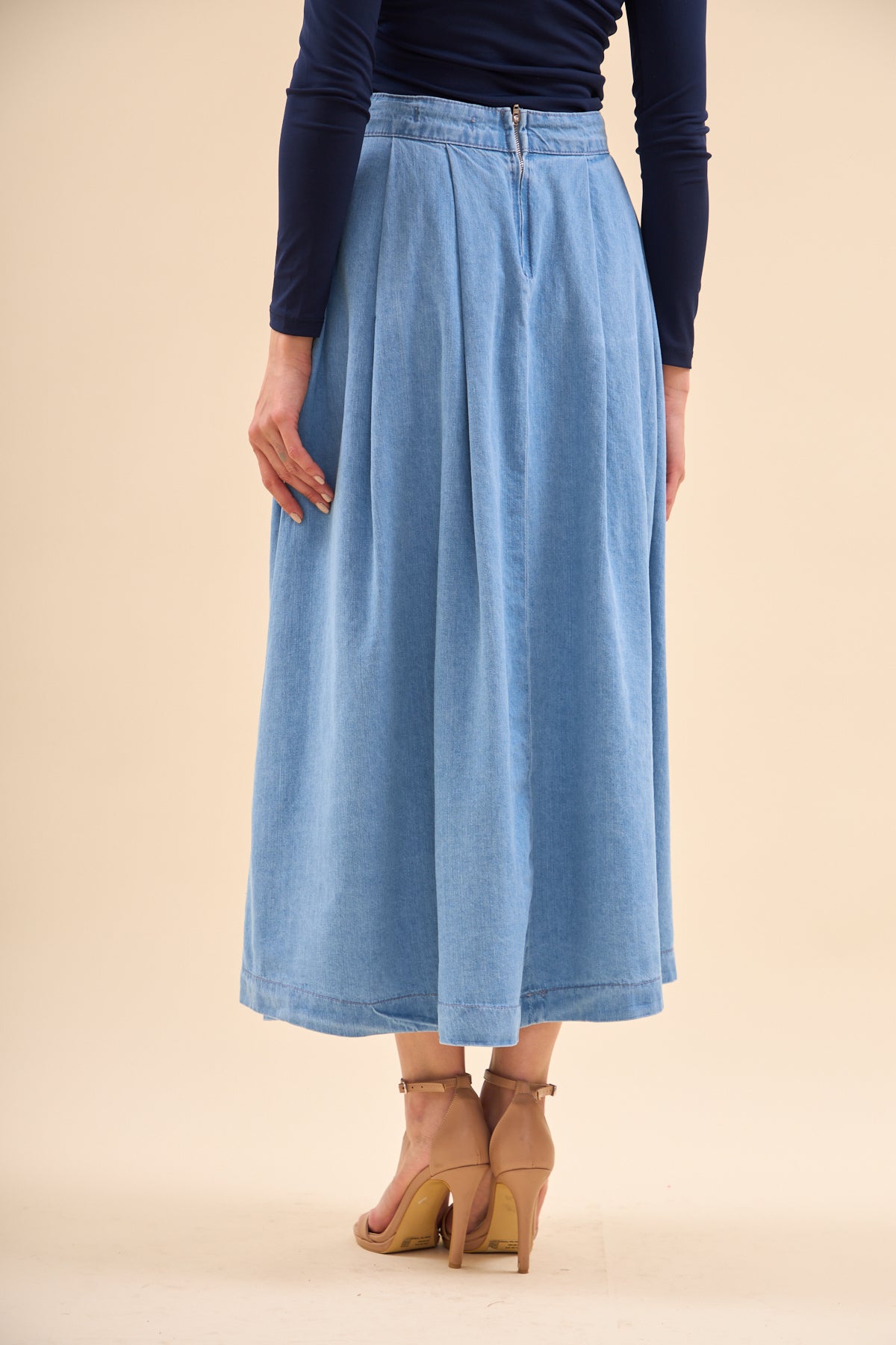 Flared Midi Denim Skirt - Lebbse