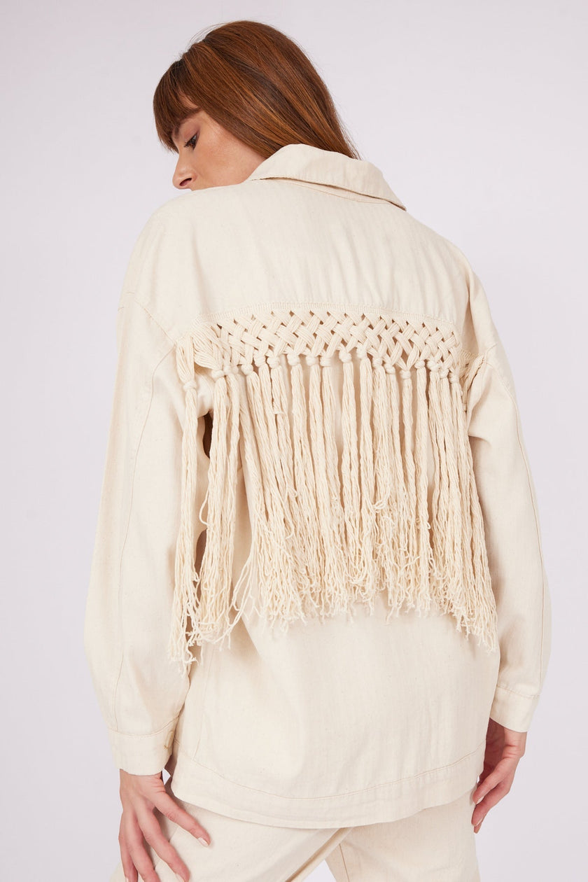 4- احدث موديلات قميص نسائي بحجر الجبردين مع بشراشيب - Fringe Detailed Gabardine Stone Women's Shirt