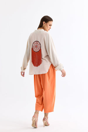Fringed Kimono Beige Orange - Lebbse