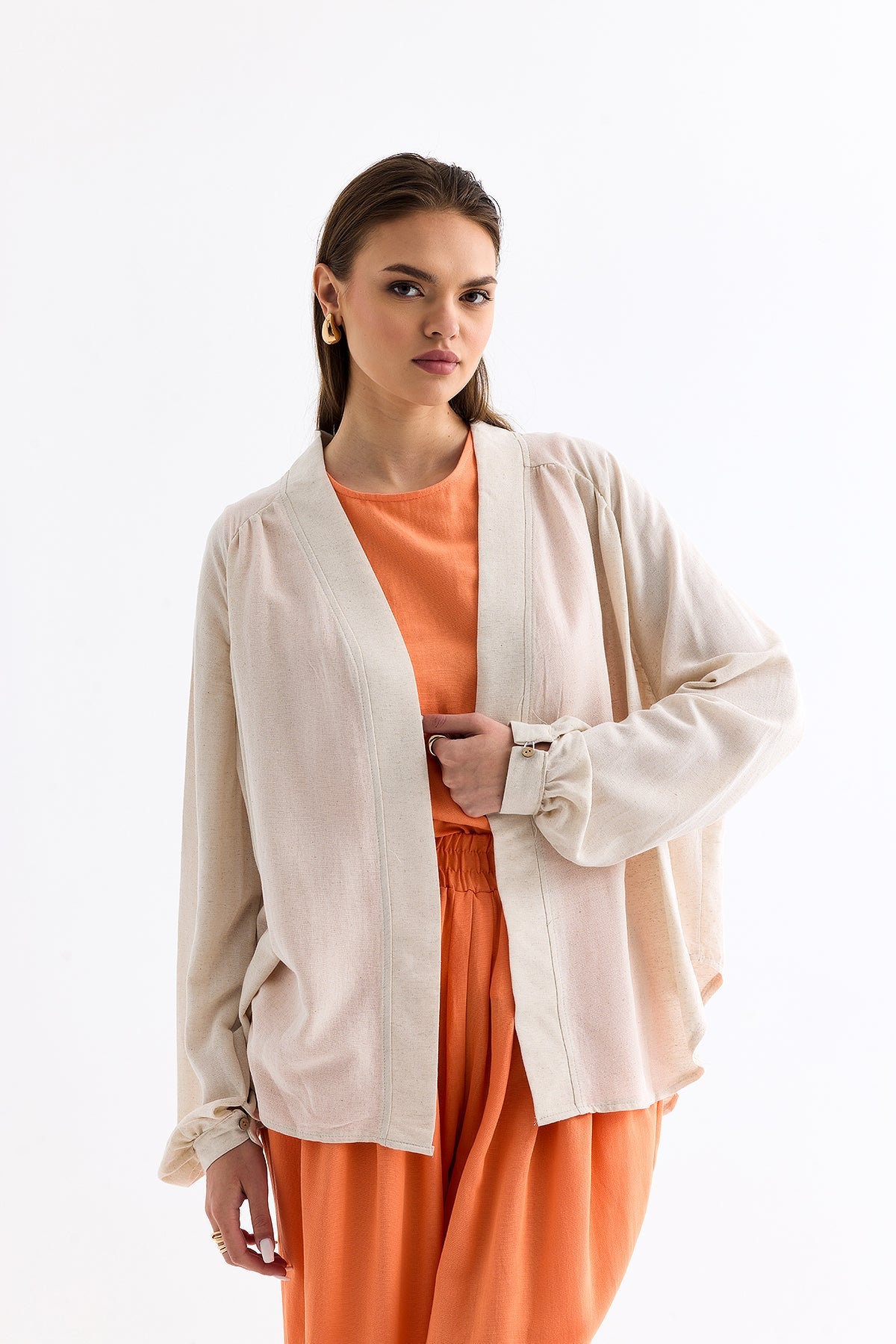 Fringed Kimono Beige Orange | CLOTHES | Lebbse Fringed Kimono Beige Orange | CLOTHES | Lebbse