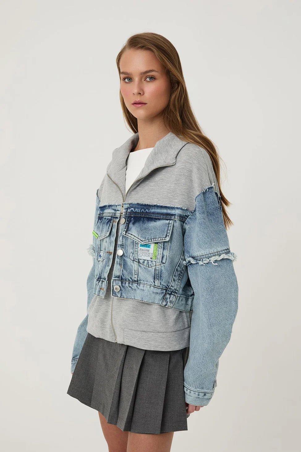 Garni Detailed Hooded Denim Jacket Blue - Lebbse