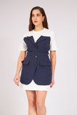 3- موديلات فساتين ناعمة قصيرة سترة مزخرف لون أزرق داكن - Garnished Jacket Dress Navy Blue