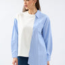 قميص مخطط بالطول بوبلين مزخرف لون أزرق - Garnished Poplin Shirt Tshirt Blue Striped