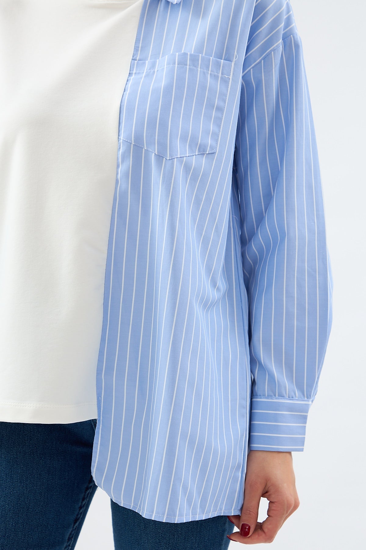Garnished Poplin Shirt Tshirt Blue Striped | Blouse | CLOTHES | Lebbse Garnished Poplin Shirt Tshirt Blue Striped | Blouse | CLOTHES | Lebbse