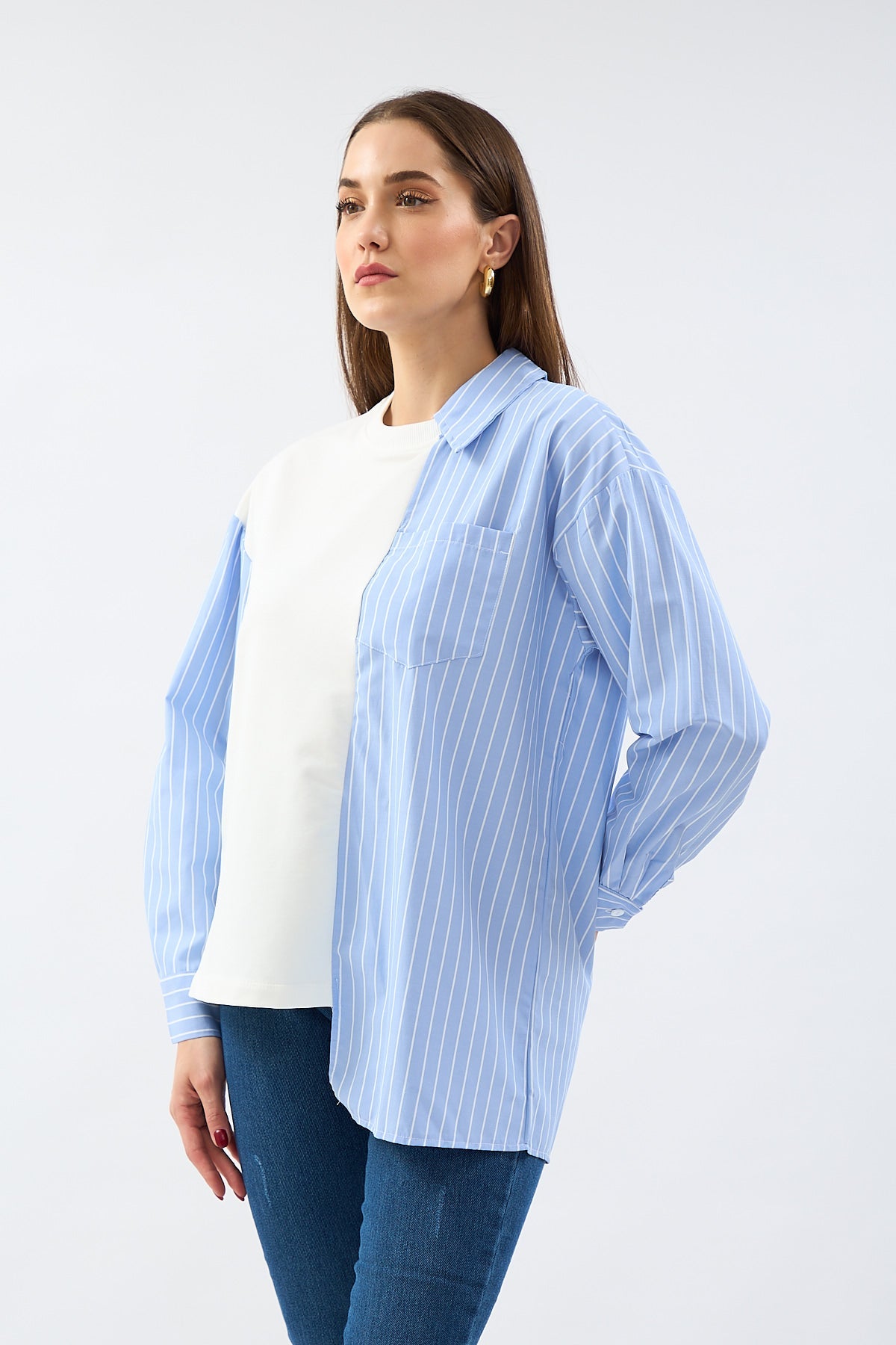 Garnished Poplin Shirt Tshirt Blue Striped | Blouse | CLOTHES | Lebbse Garnished Poplin Shirt Tshirt Blue Striped | Blouse | CLOTHES | Lebbse