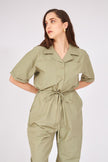 Gathered Waist Jumpsuit - DARK GREEN - Lebbse
