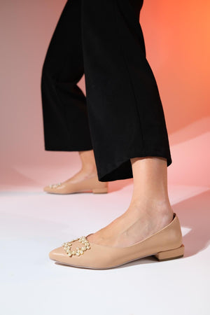 GHENT Beige Skin Pearl Stone Women's Ballerina Shoes - Lebbse