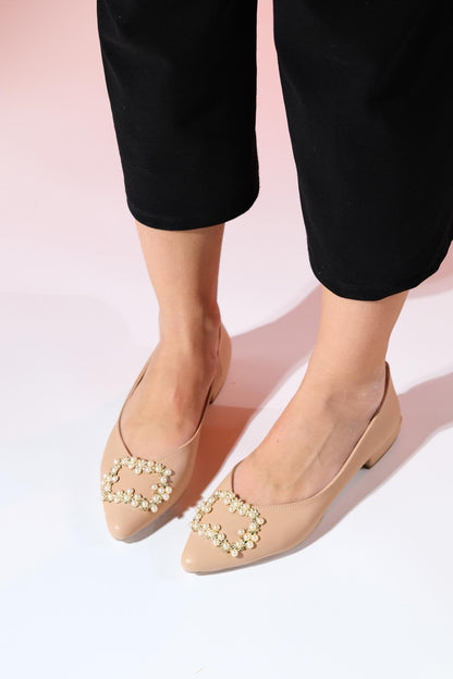 GHENT Beige Skin Pearl Stone Women's Ballerina Shoes - Lebbse