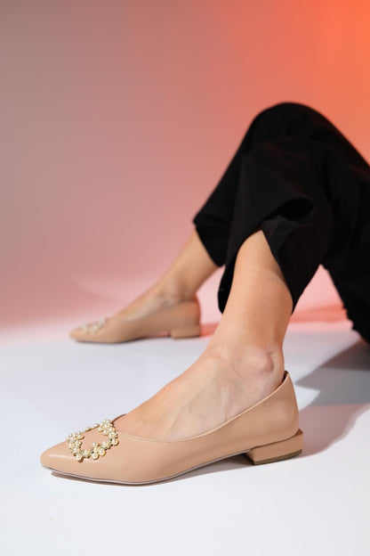 GHENT Beige Skin Pearl Stone Women's Ballerina Shoes - Lebbse