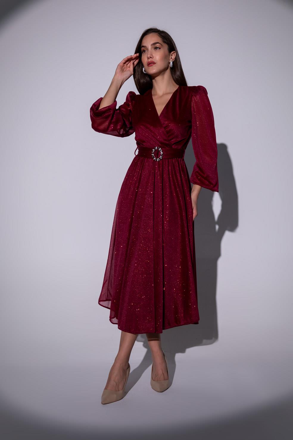 Glittery Evening Dress - DARK RED - Lebbse