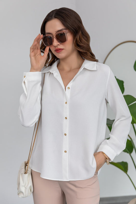Gold Buttoned Shirt - WHITE - Lebbse