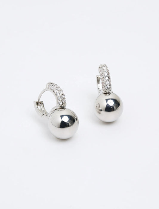 Gray Ball Figured Shiny Stone Earrings - Lebbse