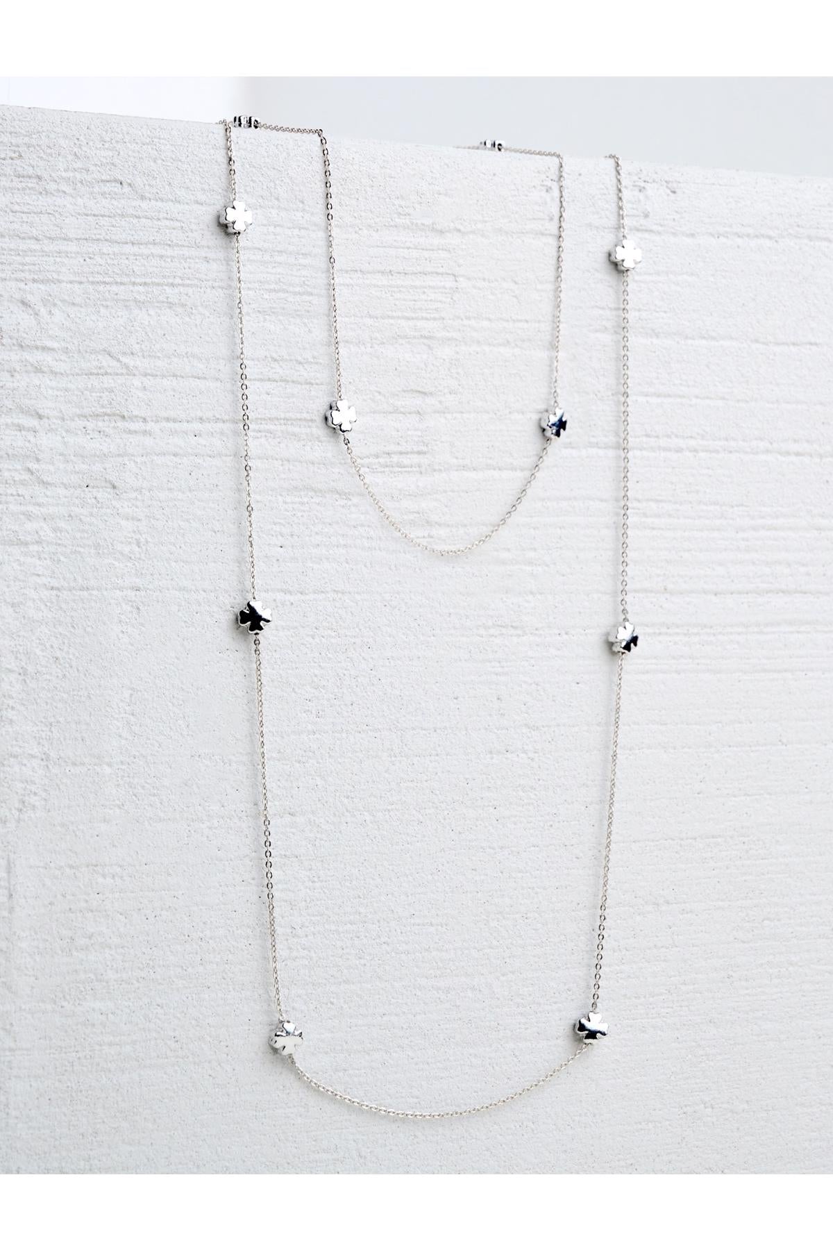 Gray Clover Figured Double Chain Necklace - Lebbse