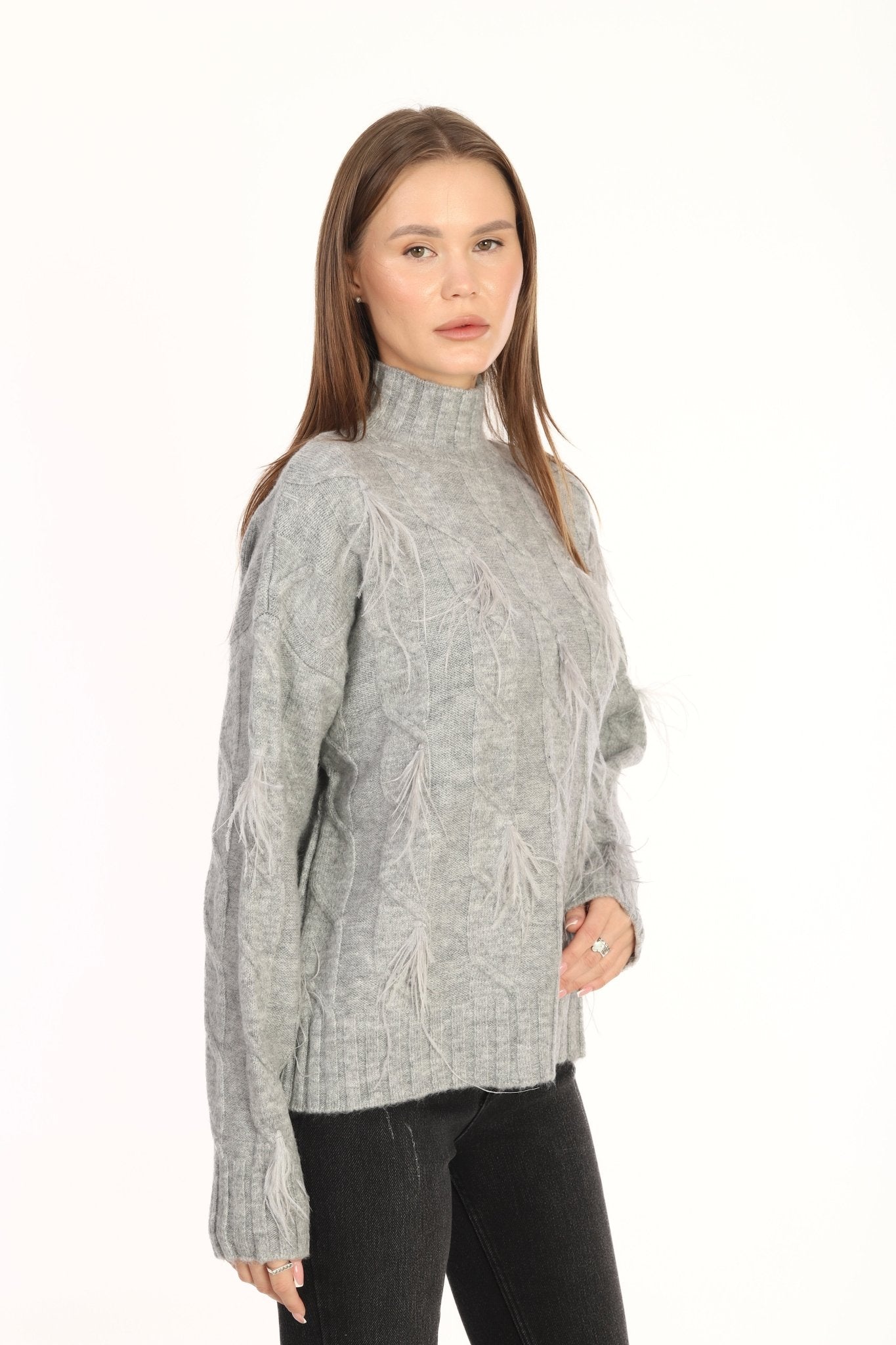 Gray Feathered Sweater - Lebbse