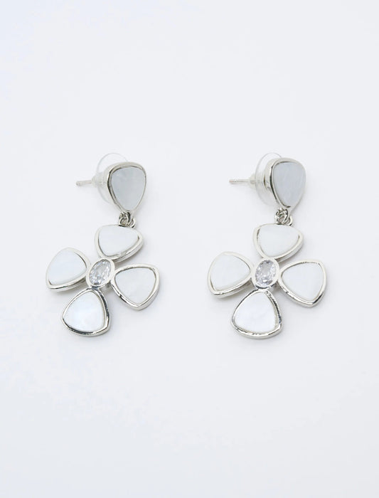 Gray Flower Figured Hanging Earrings - Lebbse