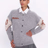 Gray Knitted Cardigan with Colorful Patterned Back Buttons - Lebbse