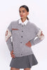 Gray Knitted Cardigan with Colorful Patterned Back Buttons - Lebbse