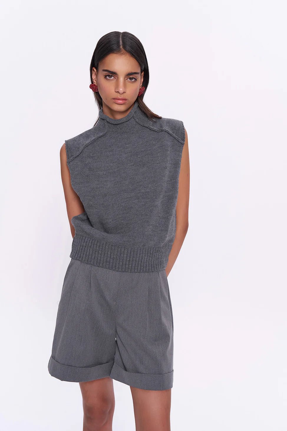 Gray Reverse Sewing Detailed Knitted Sweater - Lebbse