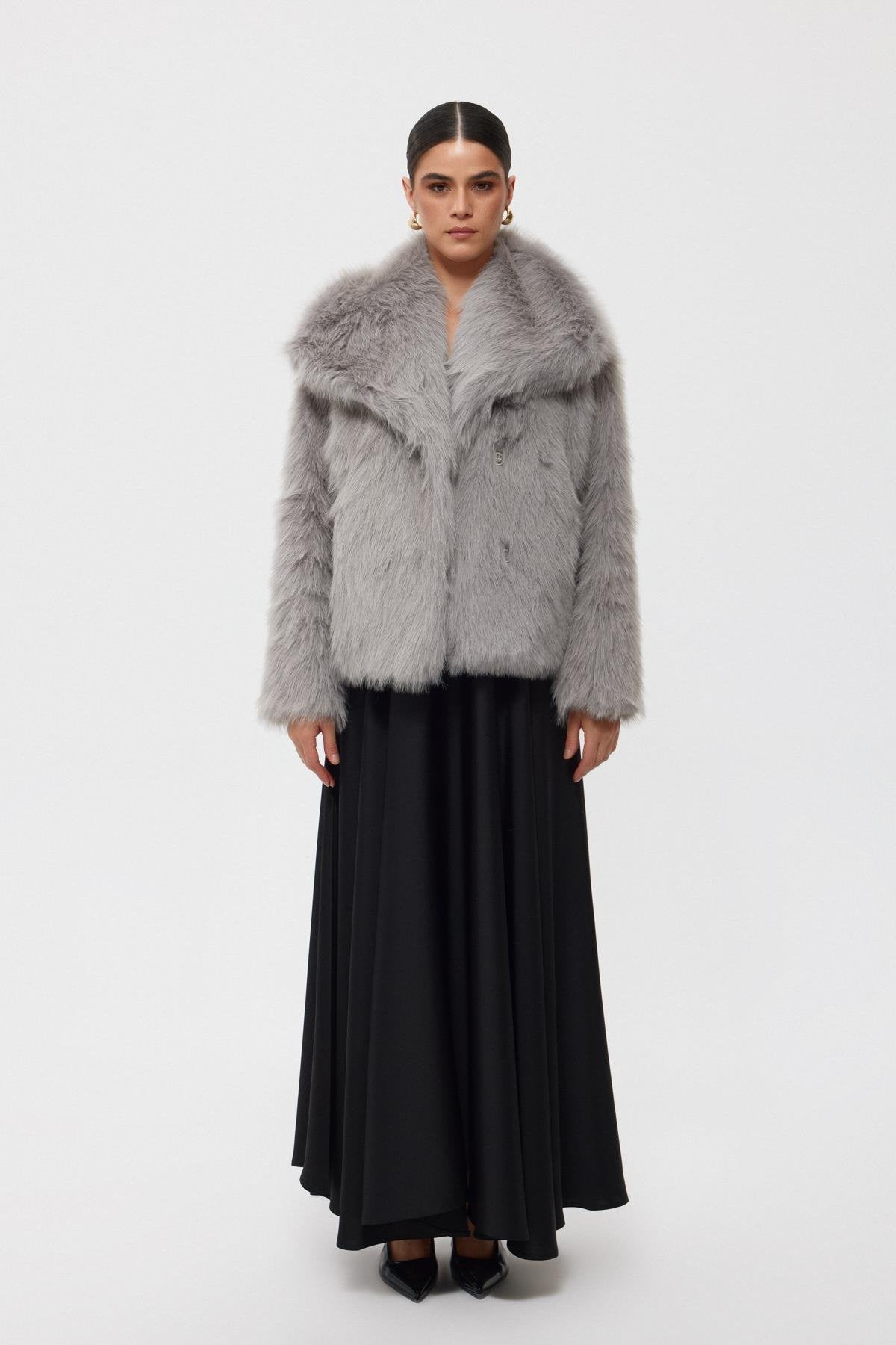 Grey Short Faux Fur Jacket - Lebbse