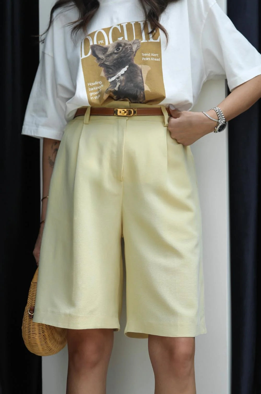Yellow Linen Blend Bermuda Shorts