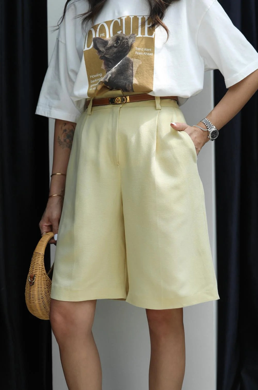 Yellow Linen Blend Bermuda Shorts