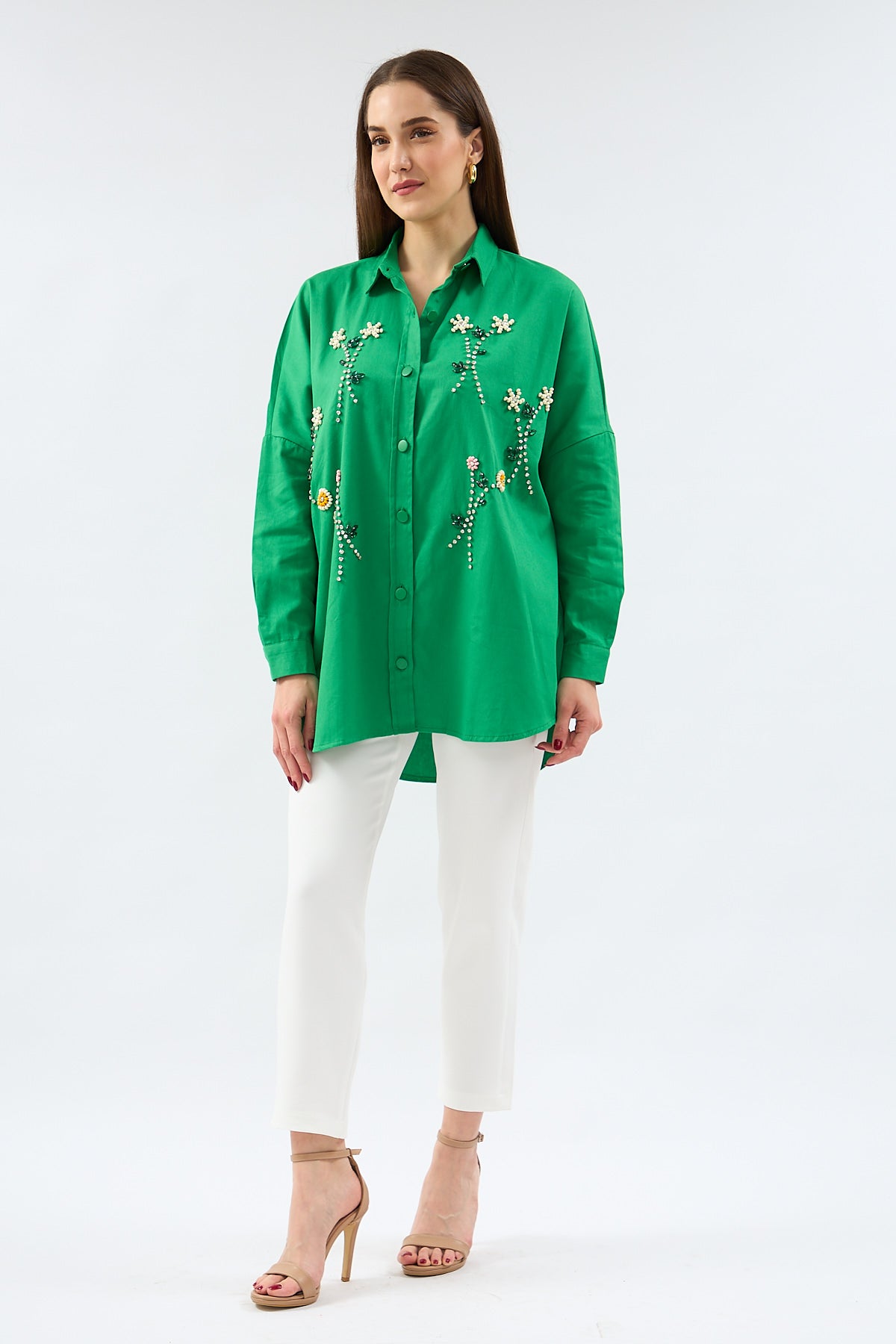 4- قميص نسائي كبير الحجم بحجر مصنوع يدويا - Handcrafted Stone Oversized Shirt