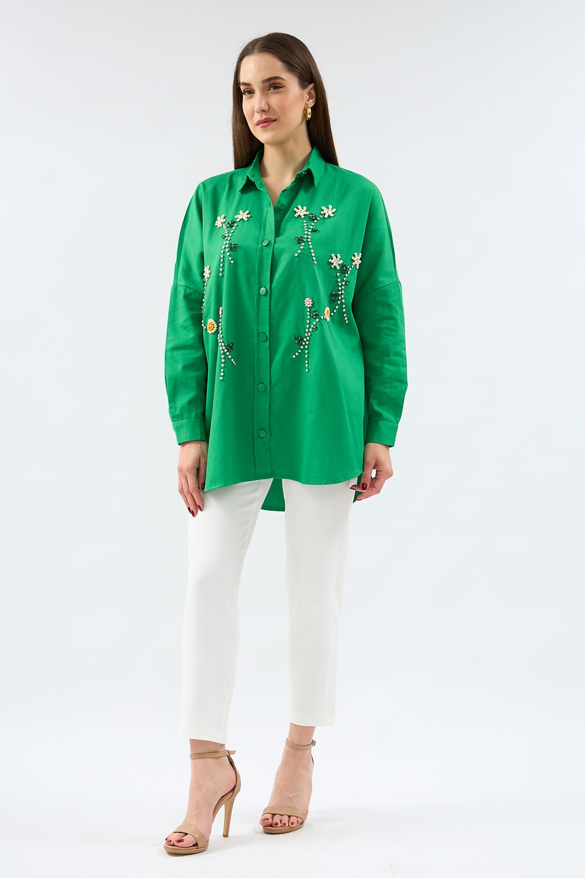 4- قميص نسائي كبير الحجم بحجر مصنوع يدويا - Handcrafted Stone Oversized Shirt