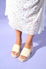 HERZ Beige Straw Single Strap Women's Platform Heeled Slippers - Lebbse