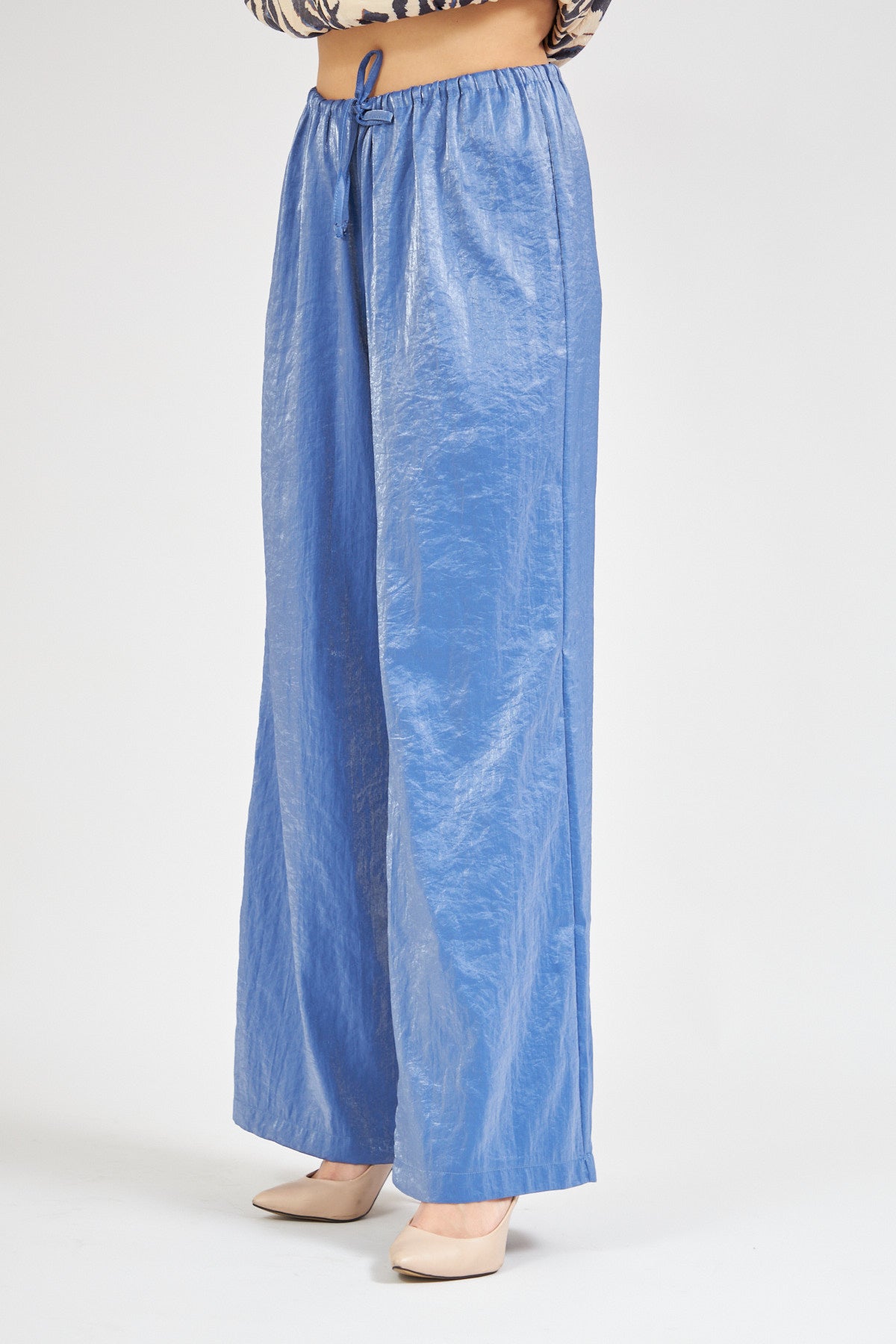 High Waist Shiny Trousers Blue - Lebbse