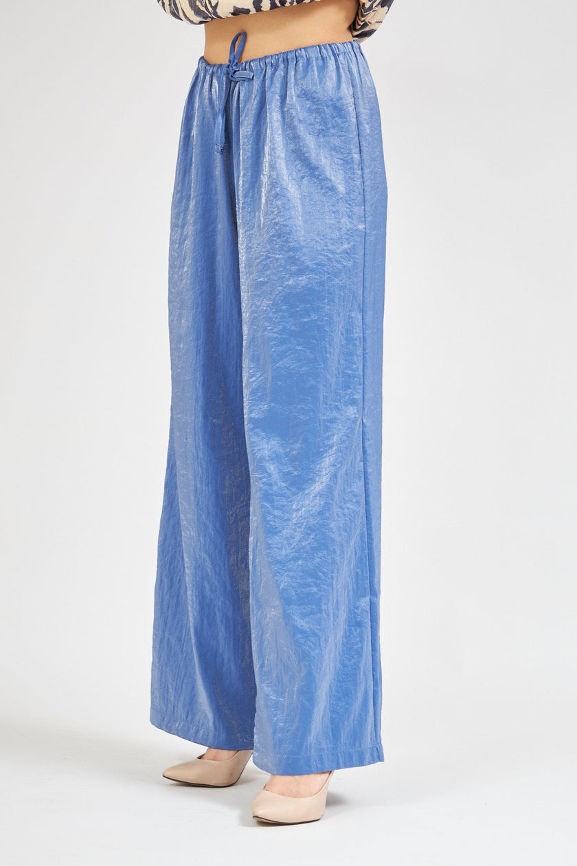 High Waist Shiny Trousers Blue - Lebbse