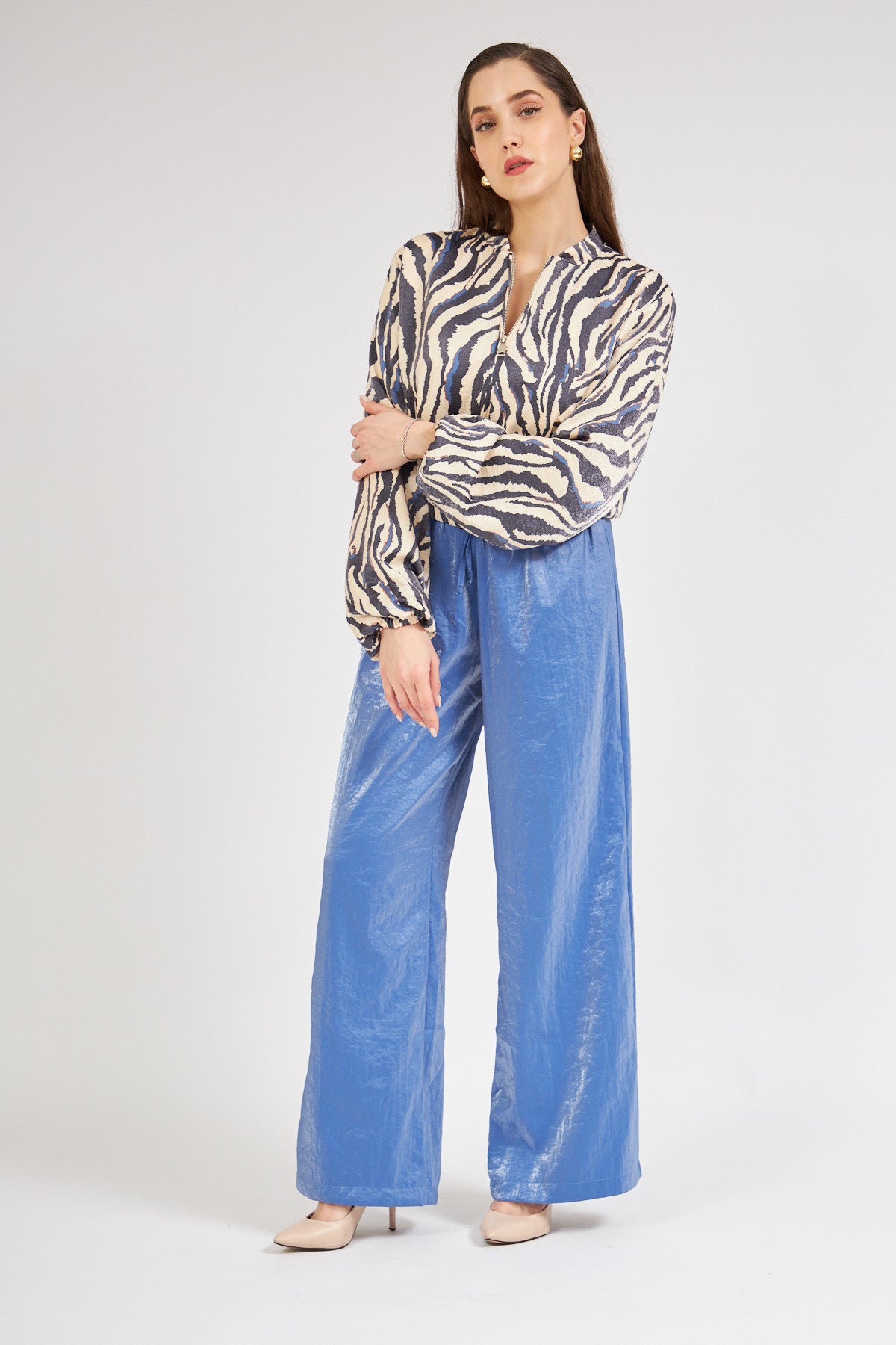 High Waist Shiny Trousers Blue | November Vibes | Lebbse High Waist Shiny Trousers Blue | November Vibes | Lebbse