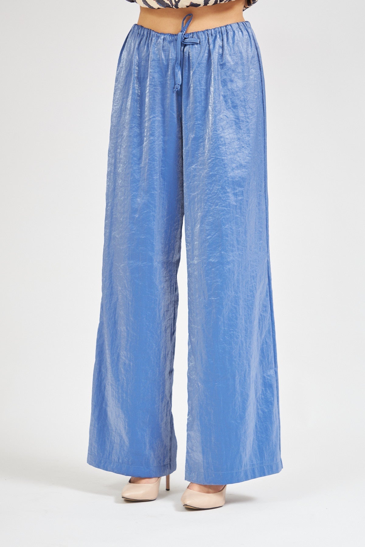 High Waist Shiny Trousers Blue - Lebbse
