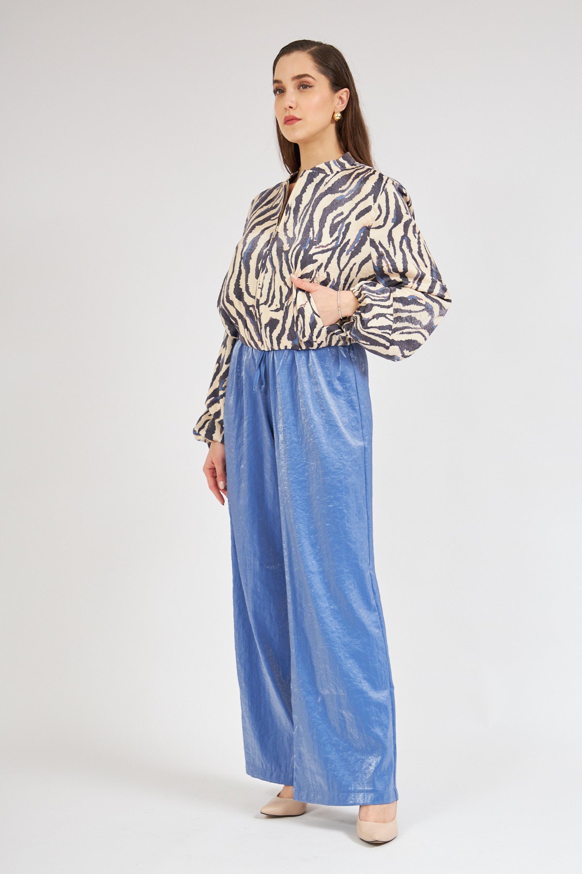 High Waist Shiny Trousers Blue - Lebbse
