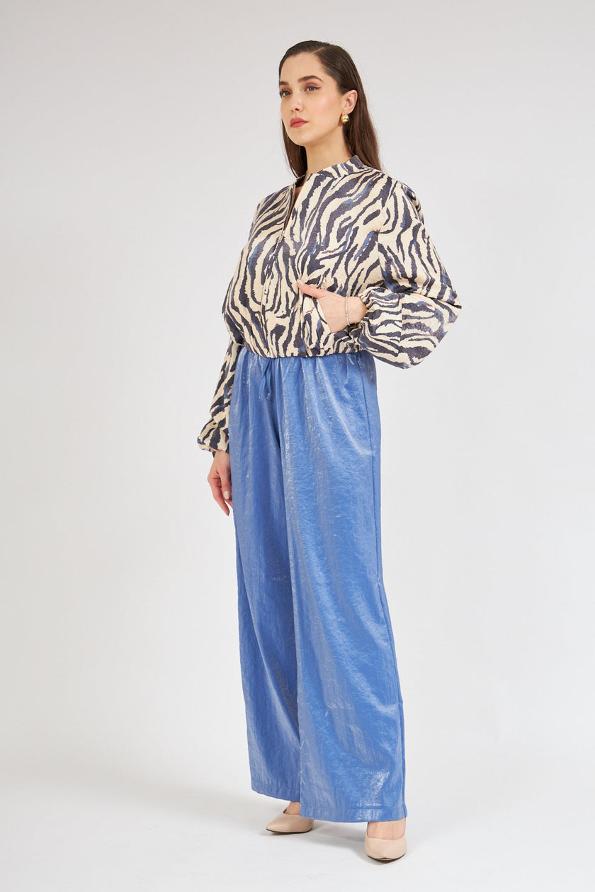 High Waist Shiny Trousers Blue - Lebbse