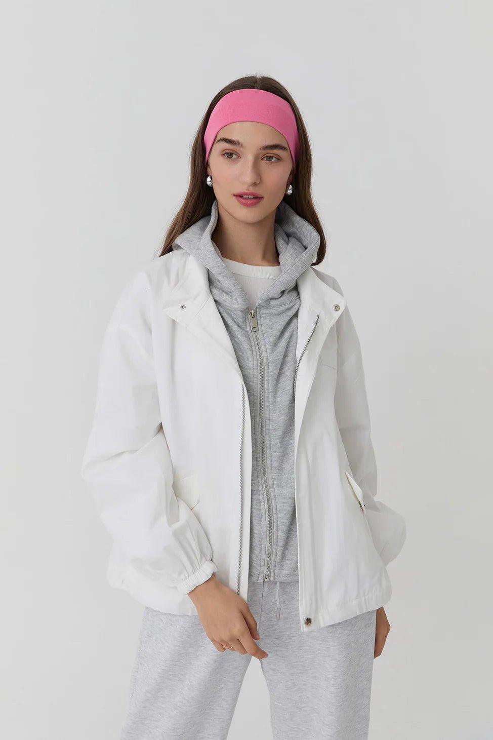 Hooded Pocket Detailed Jacket White - Lebbse