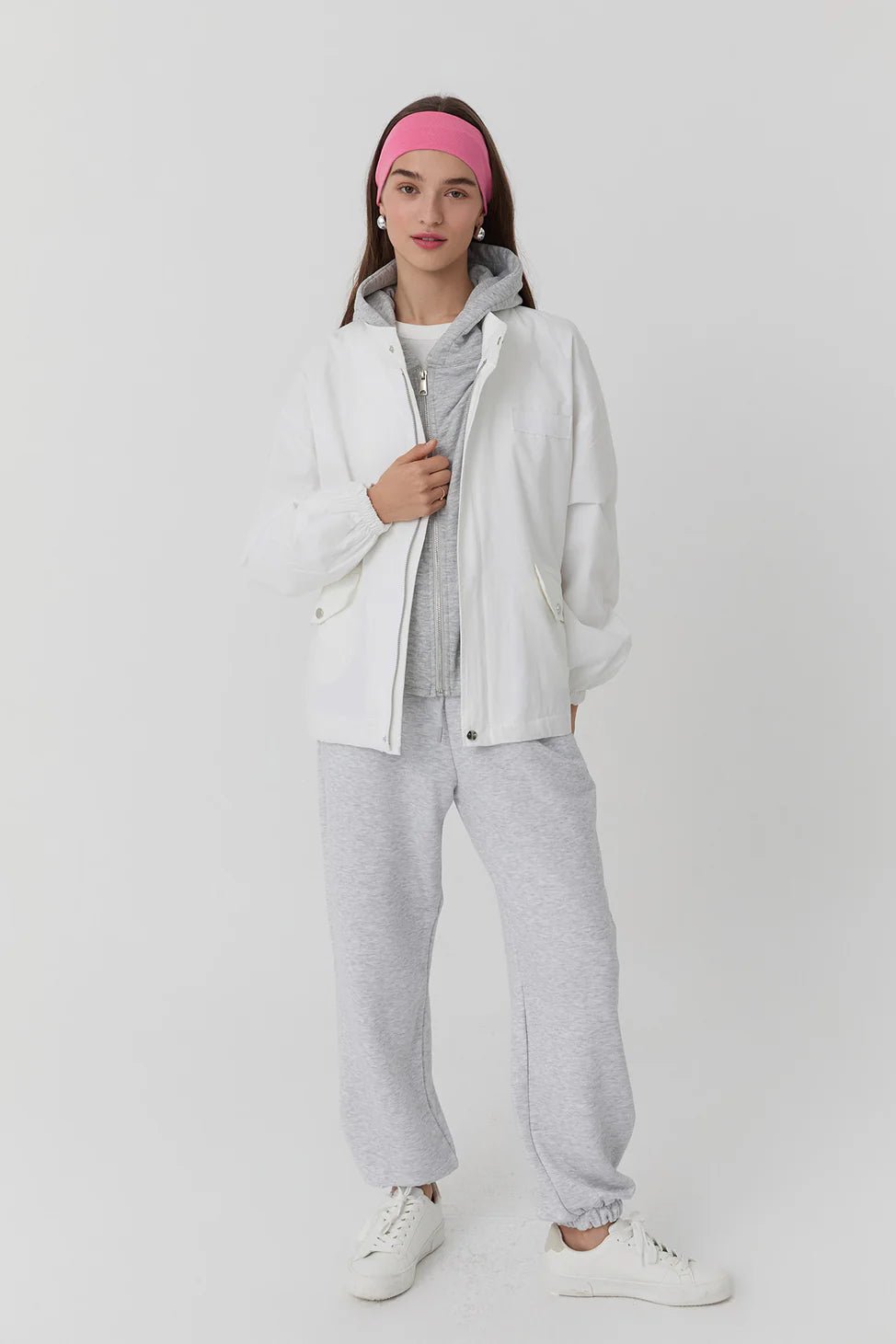 Hooded Pocket Detailed Jacket White - Lebbse